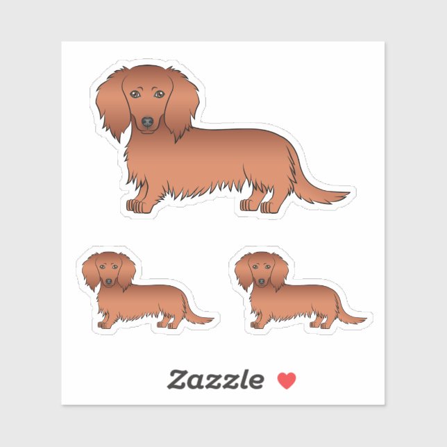 Sticker Dessins de Dachshund Red Long Cheveux (Feuille)