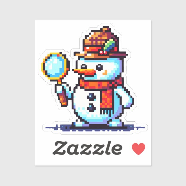 Sticker Détective Snowman - Drôle Pixel Art Mystère d'hive (Feuille)