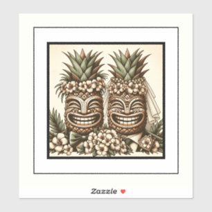 Sticker Deux mariés Tête de Tiki d'ananas gay Mariage rétr