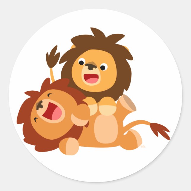 Sticker deux mignonnes Lions Cartoon Jouant (Devant)