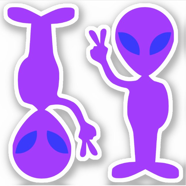 Sticker Deux Petits Aliens de la Paix Violet (Devant)