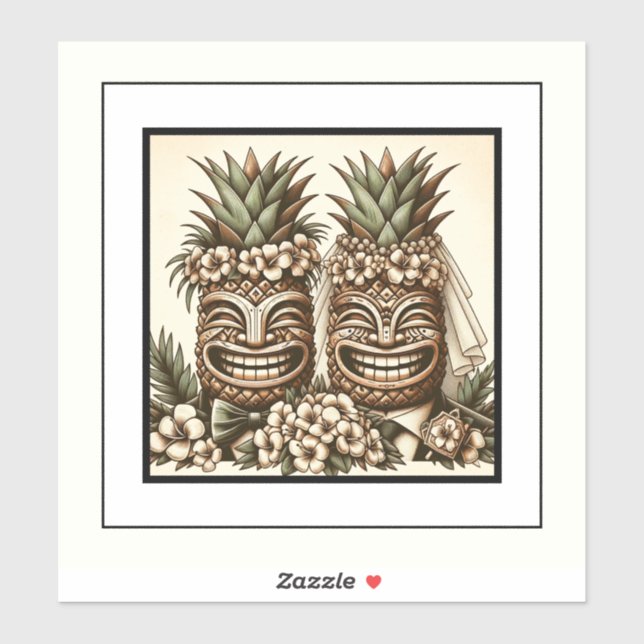 Sticker Deux pièces Gay Ananas Tiki Head Mariage rétro (Feuille)