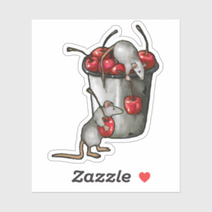 Sticker Deux souris volant des cerises, seau de cerises Ar