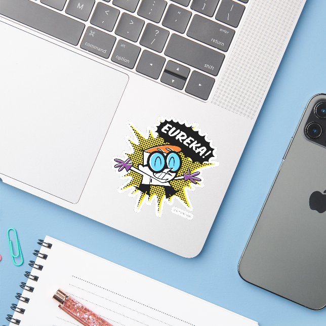 Sticker Dexter "Eureka!" Halftone Callout Graphic (Ordinateur portable avec iPhone)