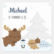 Sticker d'hiver de montagne pour animaux mignons