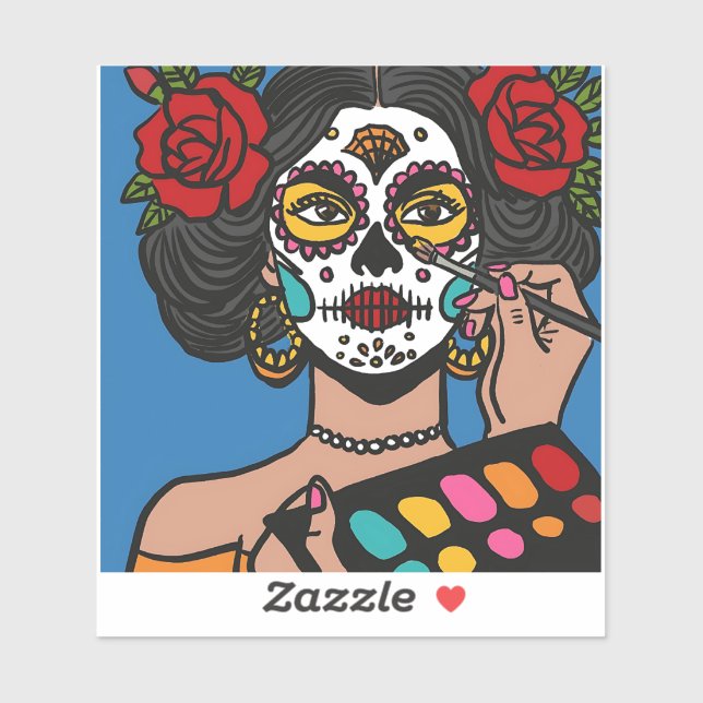 Sticker Dia de los Muertos se maquiller la main tiré (Feuille)