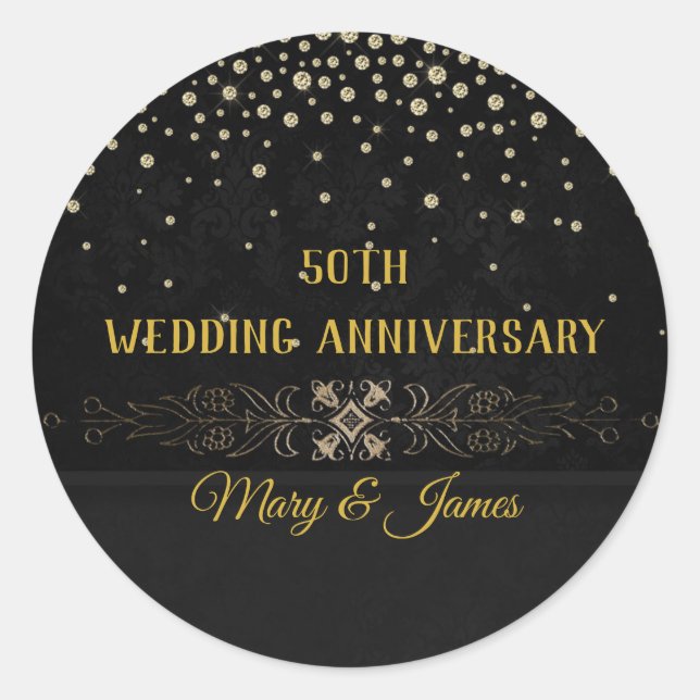 Sticker Diamond Gold Floral Black 50th Anniversary (Devant)