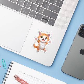 Sticker Die-Cut Jouer Orange et Blanc Kitten