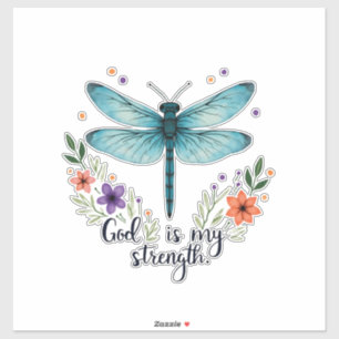 Sticker Dieu est ma force Floral Libellule Christian T-Sh