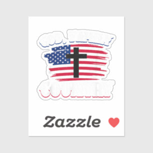 Sticker Dieu Famille Pays American Drapeau Croix Christian