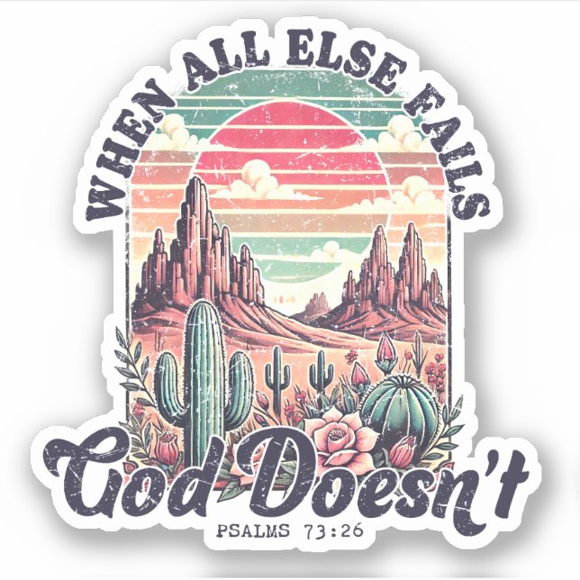Sticker Dieu n'échoue jamais Desert Cactus Christian (Devant)