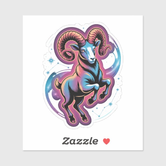 Sticker d'illustration cosmique Aries Zodiac Ram (Feuille)