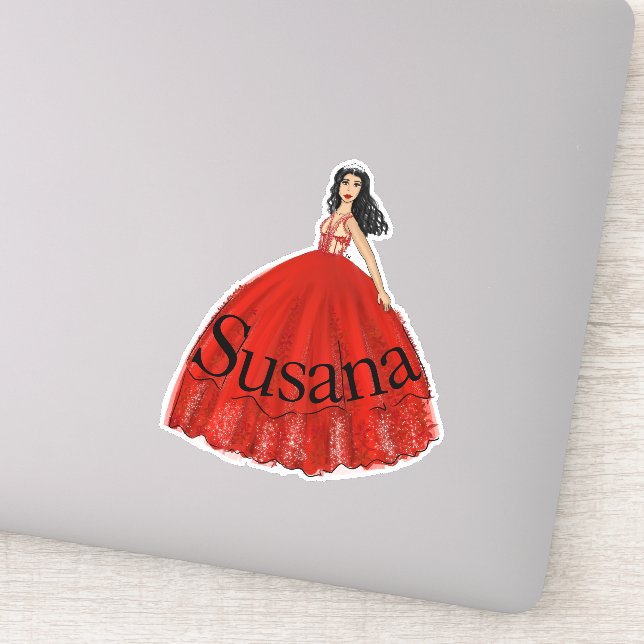 Sticker d'illustration de mode Quinceanera rouge (Détail)