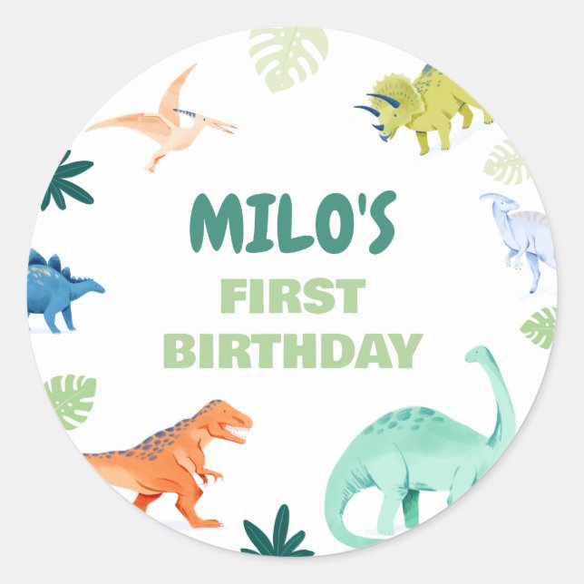 Sticker Dino Coloré Dinosaur Anniversaire (Devant)