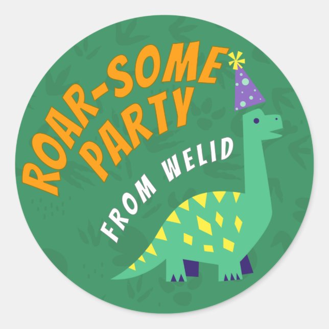 Sticker Dinosaur Party modifiable (Devant)