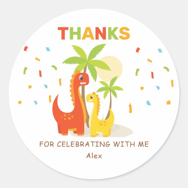 Sticker Dinosaur Personnalisé Merci Anniversaire (Devant)