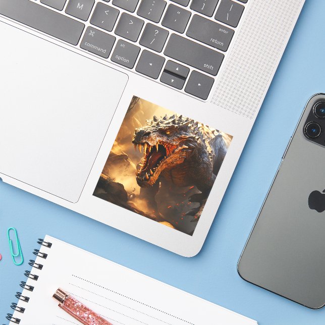 Sticker DinosaurCustom-Cut Vinyl (Ordinateur portable avec iPhone)
