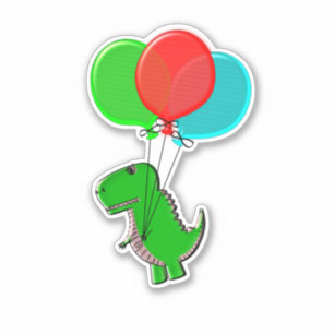 Sticker Dinosaure De Jouet Cute Volant Avec Ballons
