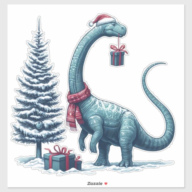 Sticker Dinosaure de Noël mignon (Feuille)