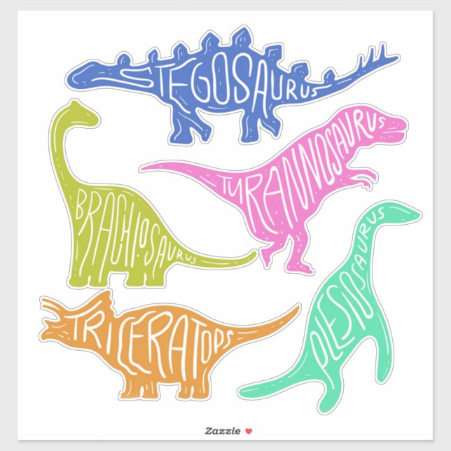 Sticker Dinosaures avec des noms (Feuille)