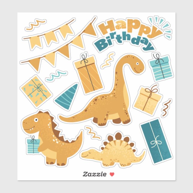 Sticker Dinosaures mignons. Fête d'anniversaire (Feuille)