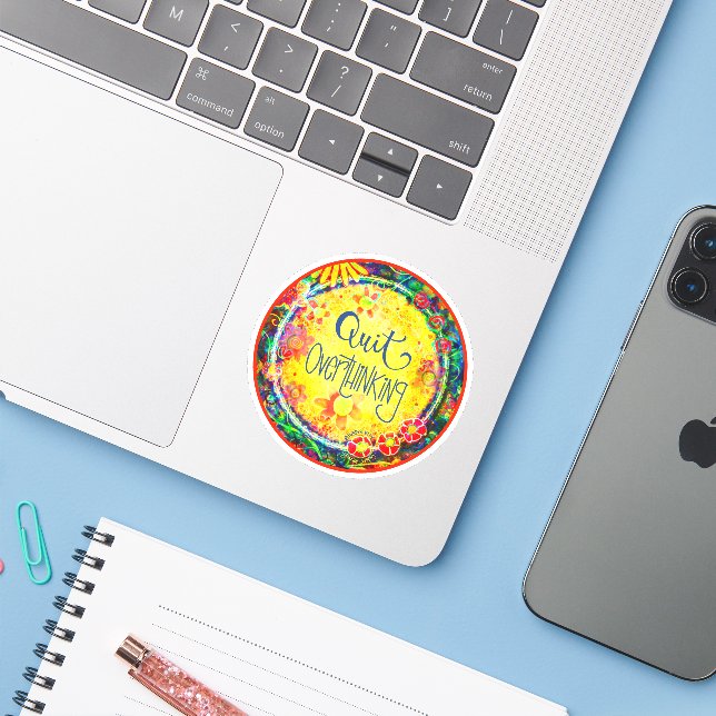 Sticker d'intégrité Jaune amusant Quitter la pensé (Ordinateur portable avec iPhone)