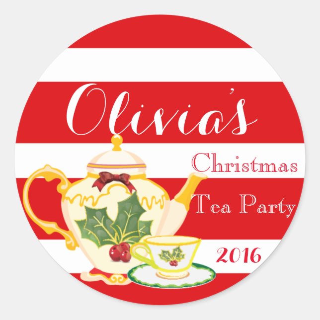 Sticker d'invitation de Noël Tea Party Favoriser l (Devant)