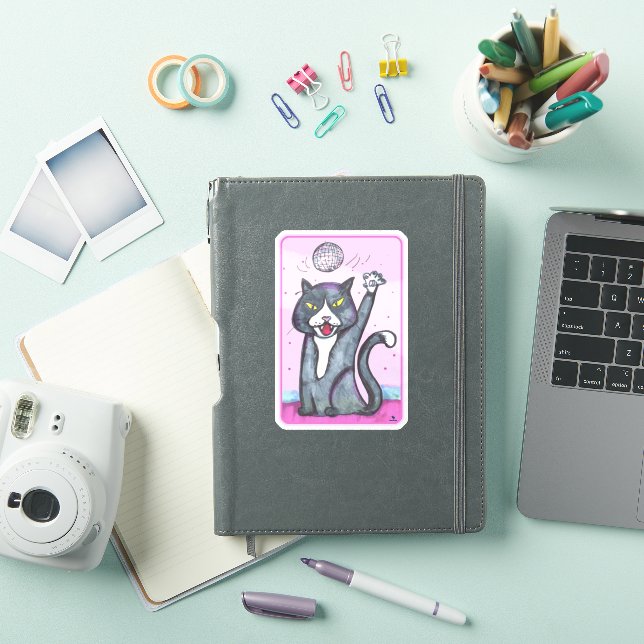 Sticker  Disco Ball Cat Cheeky Dancing Cartoon Fun Art (Couverture iPad)