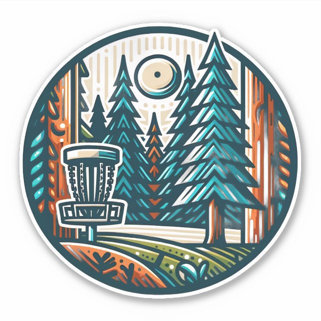 Sticker Disk Golf in the Woods Retro Vibe Art (Devant)