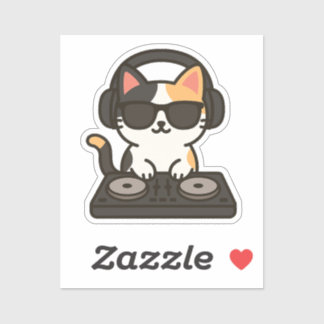 Sticker DJ Calico Cat Mixing Tracks