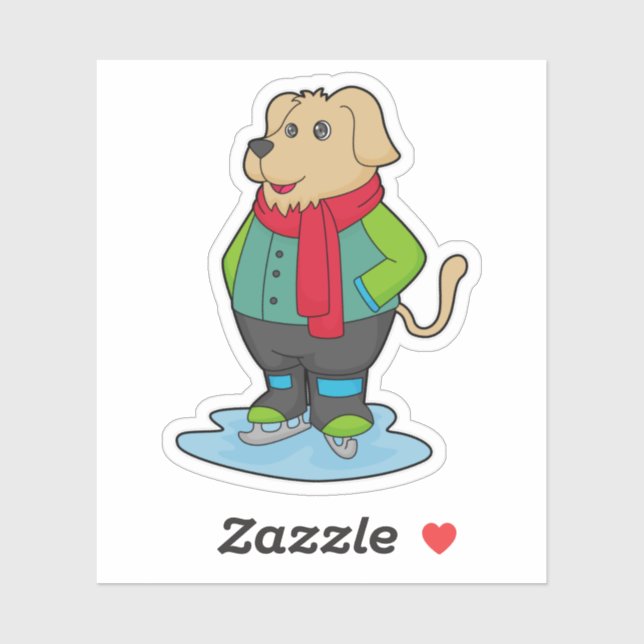 Sticker Dog at Ice skating with Ice skates (Feuille)