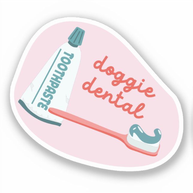 Sticker "Doggie Dental" rappel de soins pour chien rose et (Recto)