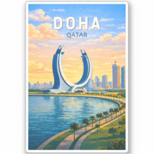 Sticker Doha Qatar Illustration Voyage Art Rétro