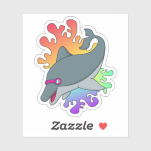 Sticker Dolphin at Swimming with Swimming goggles
