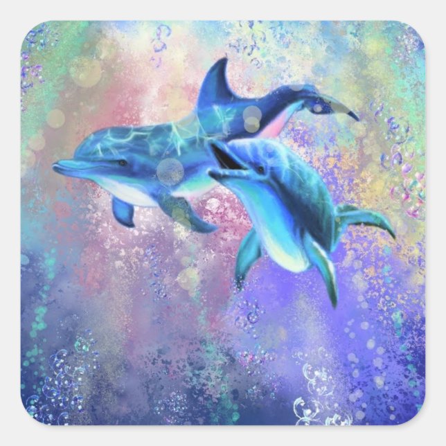 Sticker Dolphin Couple Happy Family - Peinture (Devant)