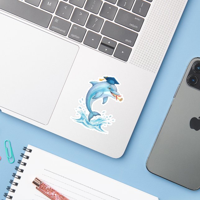 Sticker Dolphin Graduation  (Ordinateur portable avec iPhone)