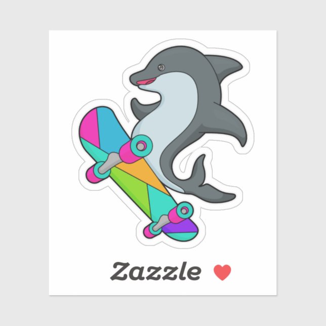 Sticker Dolpin comme patineur avec skateboard (Feuille)