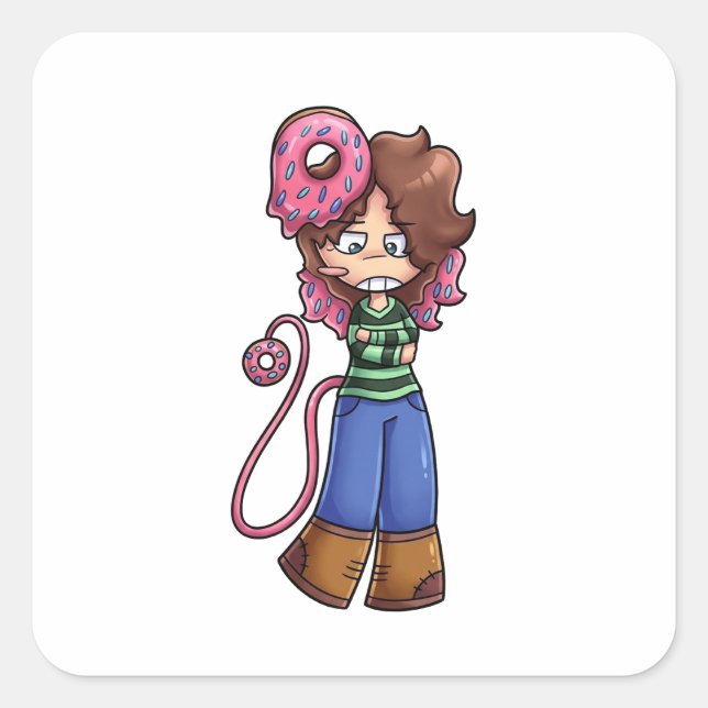 Sticker Donut Mädchen Chibi Charakter mit rosa Haa (Vorderseite)