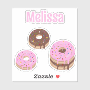 Sticker Donuts roses et chocolatés Nom personnalisé Vinyl