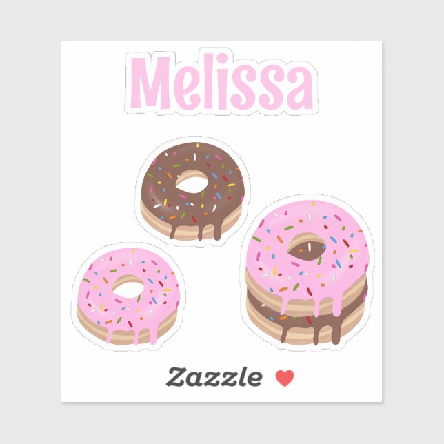 Sticker Donuts roses et chocolatés Nom personnalisé Vinyl  (Feuille)