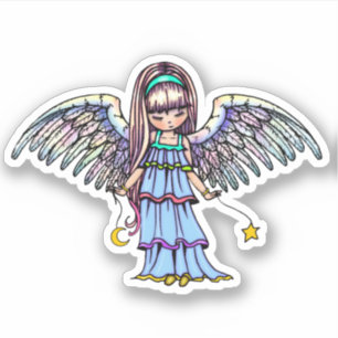 Sticker Douce Ange tenant l'Étoile et la Lune