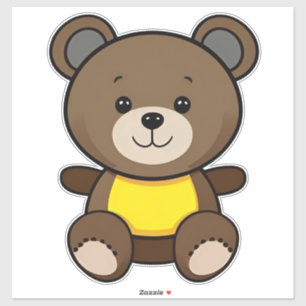 Sticker Doux Ours en Peluche Brun Dessin Animé