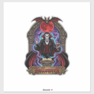 Sticker Dracula Halloween Lune Rouge Chauves-Souris Crâne_