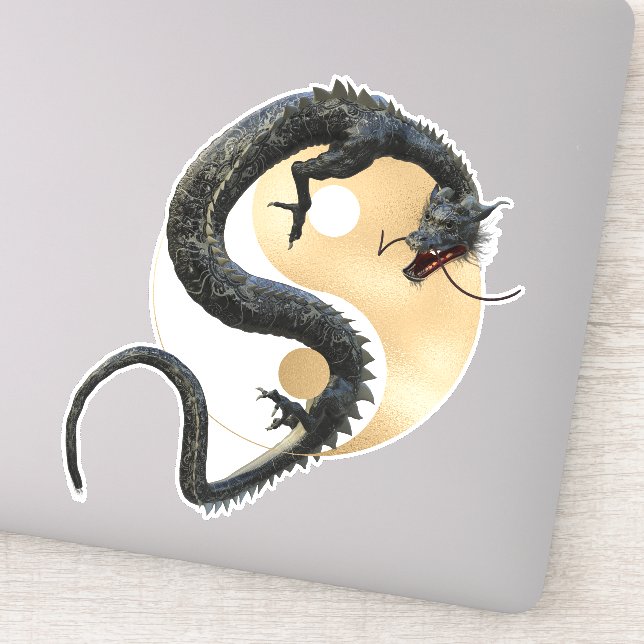 Sticker Dragon d'Asie orientale Gold Yin Yang (Détail)