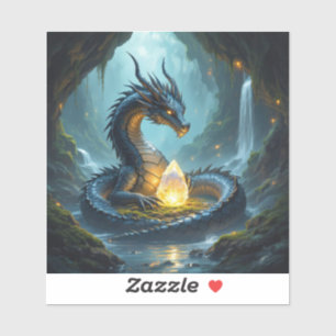 Sticker Dragon gardant son diamant dans une grotte sombre