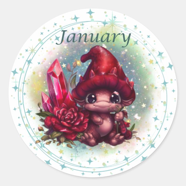 Sticker Dragon Garnet Janvier Birthstone (Devant)