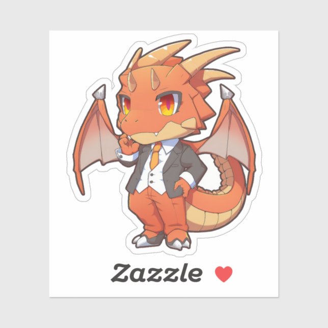 Sticker Dragon orange en costume (Feuille)