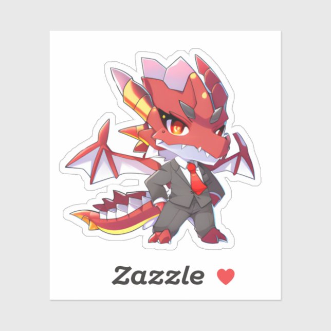 Sticker Dragon rouge en costume (Feuille)
