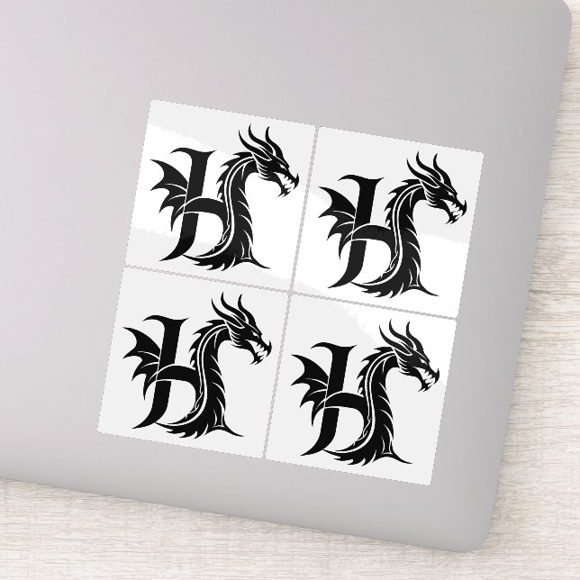 Sticker Dragon Styled Letter H, Dragon Alphabet, Monogram (Détail)