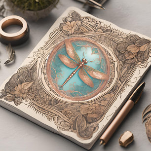Sticker Dragonfly couleur cuivre sur Arrière - plan Turquo